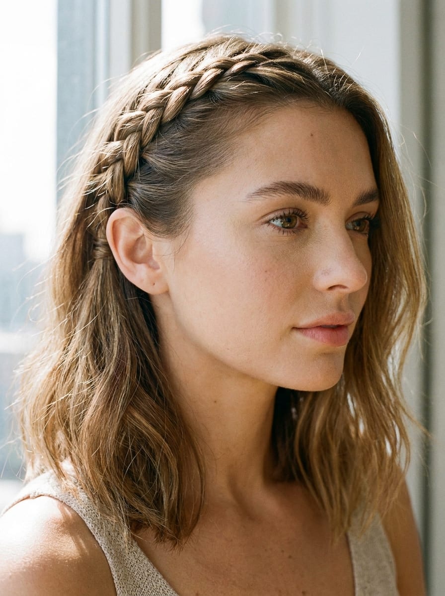 Seitlicher Dutch Braid im Long Bob - Flechtfrisur für kurze Haare
